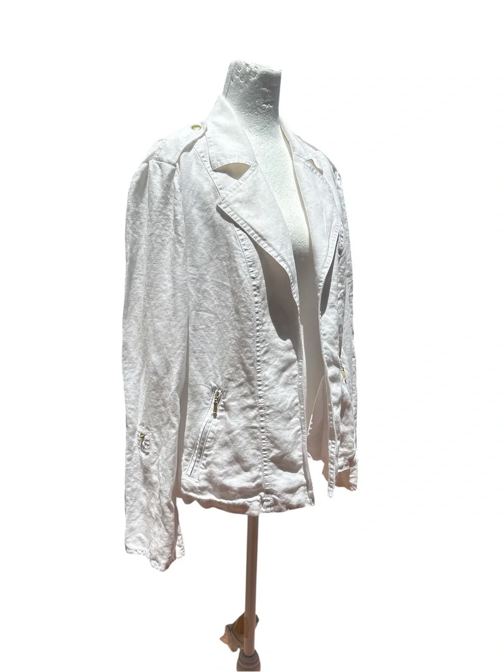 Chico's Linen Blazer Jacket White Epaulets